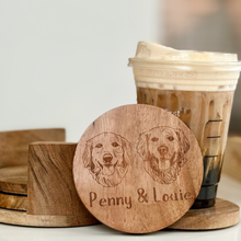 Load image into Gallery viewer, Custom Pet Portrait Engraved Wooden Coasters, Set of 4