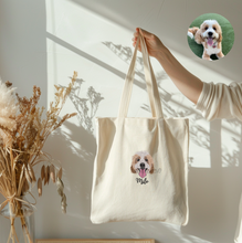 Load image into Gallery viewer, Custom Embroidered Pet Portrait Canvas Tote