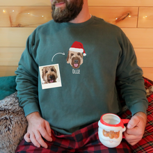 Load image into Gallery viewer, Custom Embroidered Pet Portrait Sweatshirt with Santa Hat for Christmas, Unisex