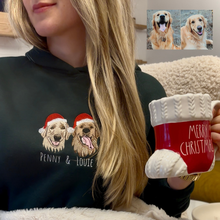 Load image into Gallery viewer, Custom Embroidered Pet Portrait Sweatshirt with Santa Hat for Christmas, Unisex