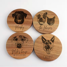 Load image into Gallery viewer, Custom Pet Portrait Engraved Wooden Coasters, Set of 4
