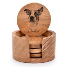 Load image into Gallery viewer, Custom Pet Portrait Engraved Wooden Coasters, Set of 4