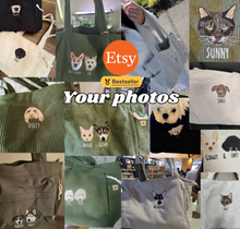 Load image into Gallery viewer, Custom Embroidered Pet Portrait Corduroy Bag