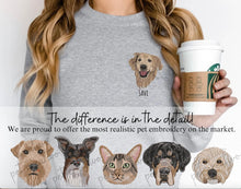 Load image into Gallery viewer, EMBROIDERED Pet Portrait UNISEX T-Shirt for Christmas, Custom Dog with Santa Hat Shirt, Dog Mom Gift, Personalized Dog Lover Christmas Gift