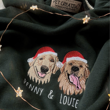 Load image into Gallery viewer, Custom Embroidered Pet Portrait Sweatshirt with Santa Hat for Christmas, Unisex