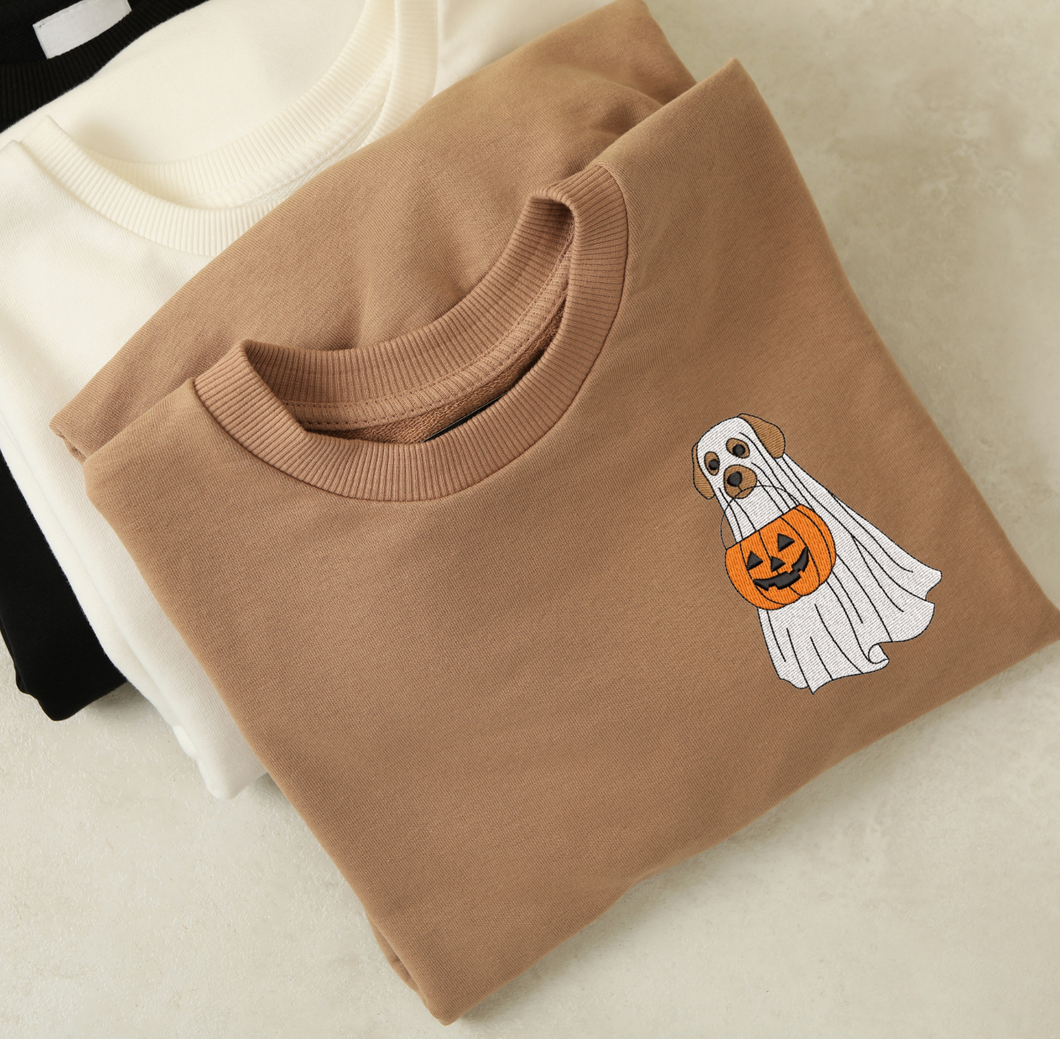 Dog Ghost Halloween Sweatshirt, Unisex & Embroidered