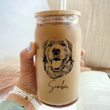 Load image into Gallery viewer, Custom Pet Glass Portrait Glass Mug with Bamboo Lid &amp; Straw
