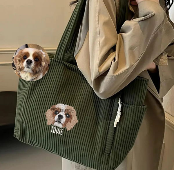 Custom Embroidered Pet Portrait Corduroy Bag