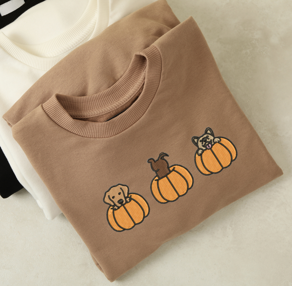 Dogs in a Pumpkin Fall Sweatshirt, Unisex & Embroidered
