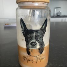 Load image into Gallery viewer, Custom Pet Glass Cup with Bamboo Lid &amp; Straw

