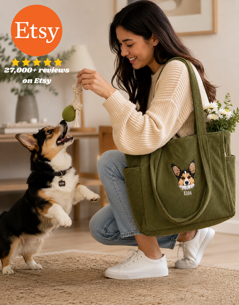 Custom Embroidered Pet Portrait Corduroy Bag
