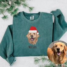 Load image into Gallery viewer, Custom Embroidered Pet Portrait Sweatshirt with Santa Hat for Christmas, Unisex
