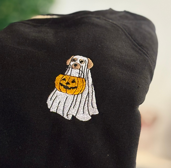 Dog Ghost Halloween Sweatshirt, Unisex & Embroidered