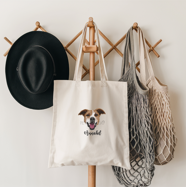 Custom Embroidered Pet Portrait Canvas Tote