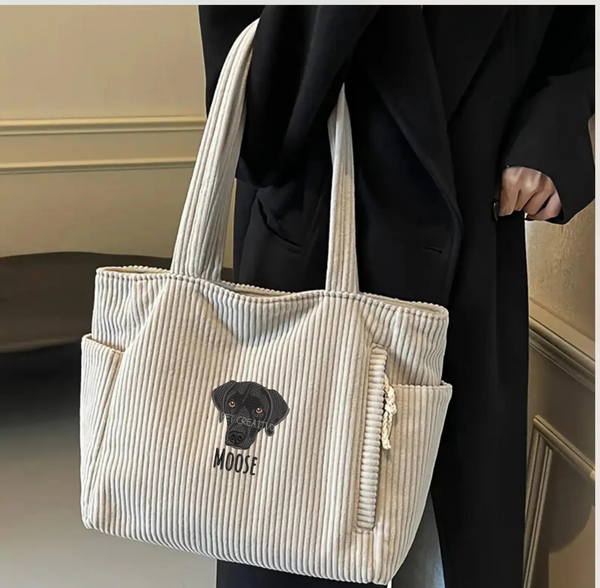 Custom Embroidered Pet Portrait Corduroy Bag