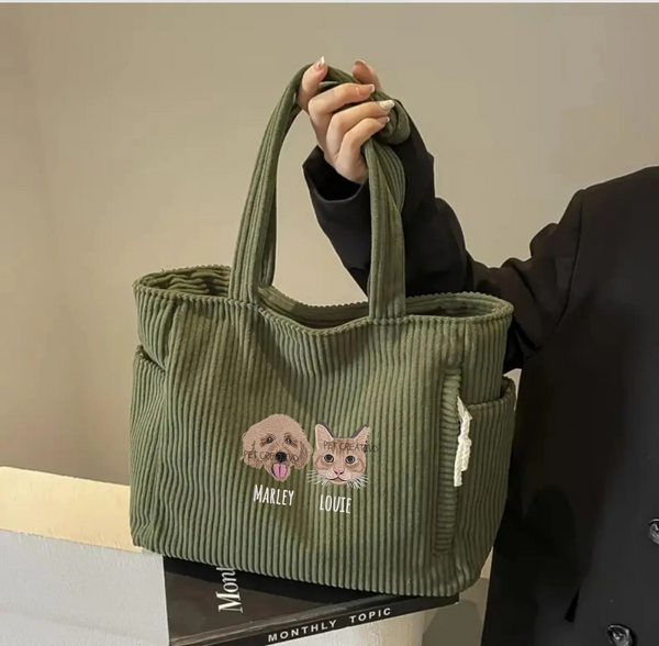 Custom Embroidered Pet Portrait Corduroy Bag