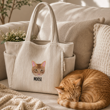 Load image into Gallery viewer, Custom Embroidered Pet Portrait Corduroy Bag
