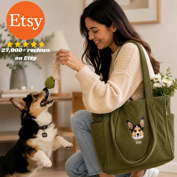Custom Embroidered Pet Portrait Corduroy Bag