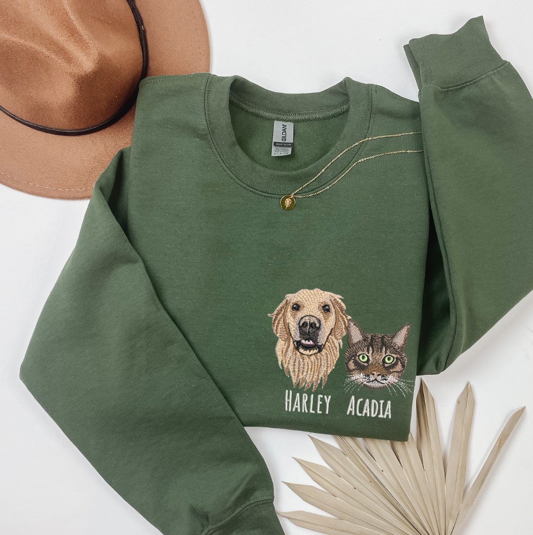 Custom Embroidered Pet Portrait Sweatshirt, Unisex – Pet Creativo