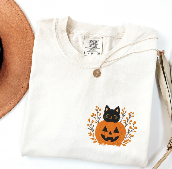Spooky Cat in a Pumpkin Halloween T-shirt, Unisex & Embroidered