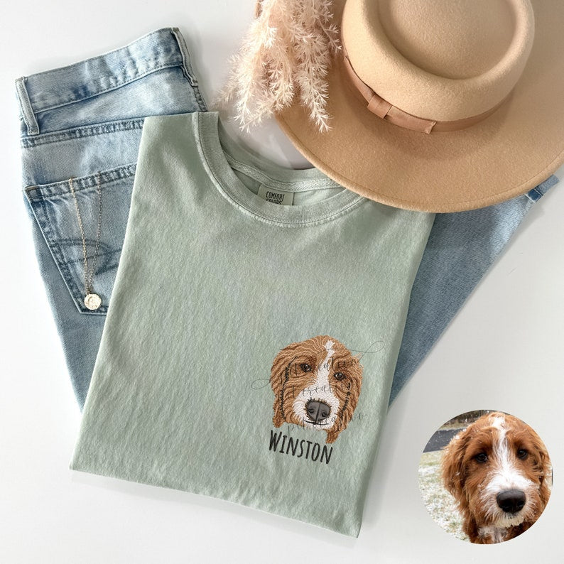 Custom Embroidered Pet Portrait T-shirt (Comfort Colors)