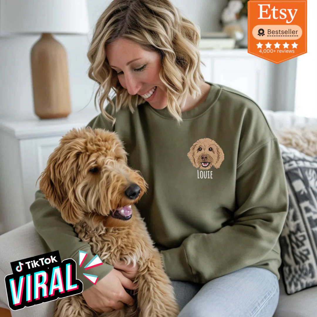 Custom Embroidered Pet Portrait Sweatshirt, Unisex – Pet Creativo