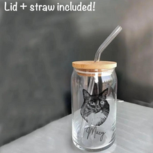Load image into Gallery viewer, Custom Pet Glass Cup with Bamboo Lid &amp; Straw
