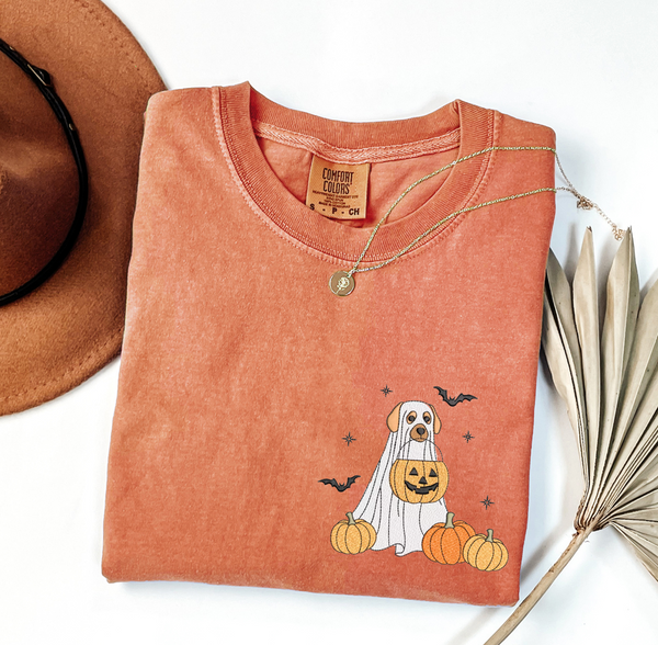 Spooky Dog Ghost Fall T-shirt, Unisex & Embroidered