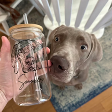 Load image into Gallery viewer, Custom Pet Glass Portrait Glass Mug with Bamboo Lid &amp; Straw
