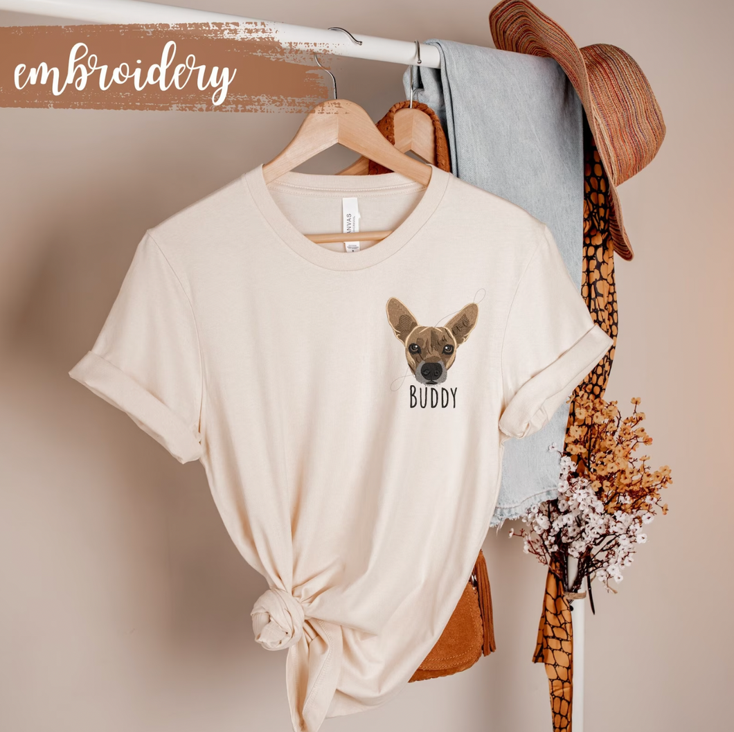 Custom Embroidered Pet Portrait T-shirt, Unisex