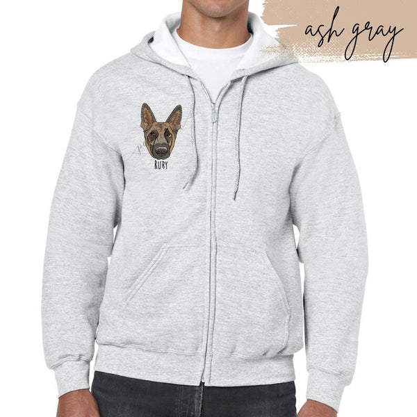 Custom Embroidered Pet Portrait Zip-Up, Unisex